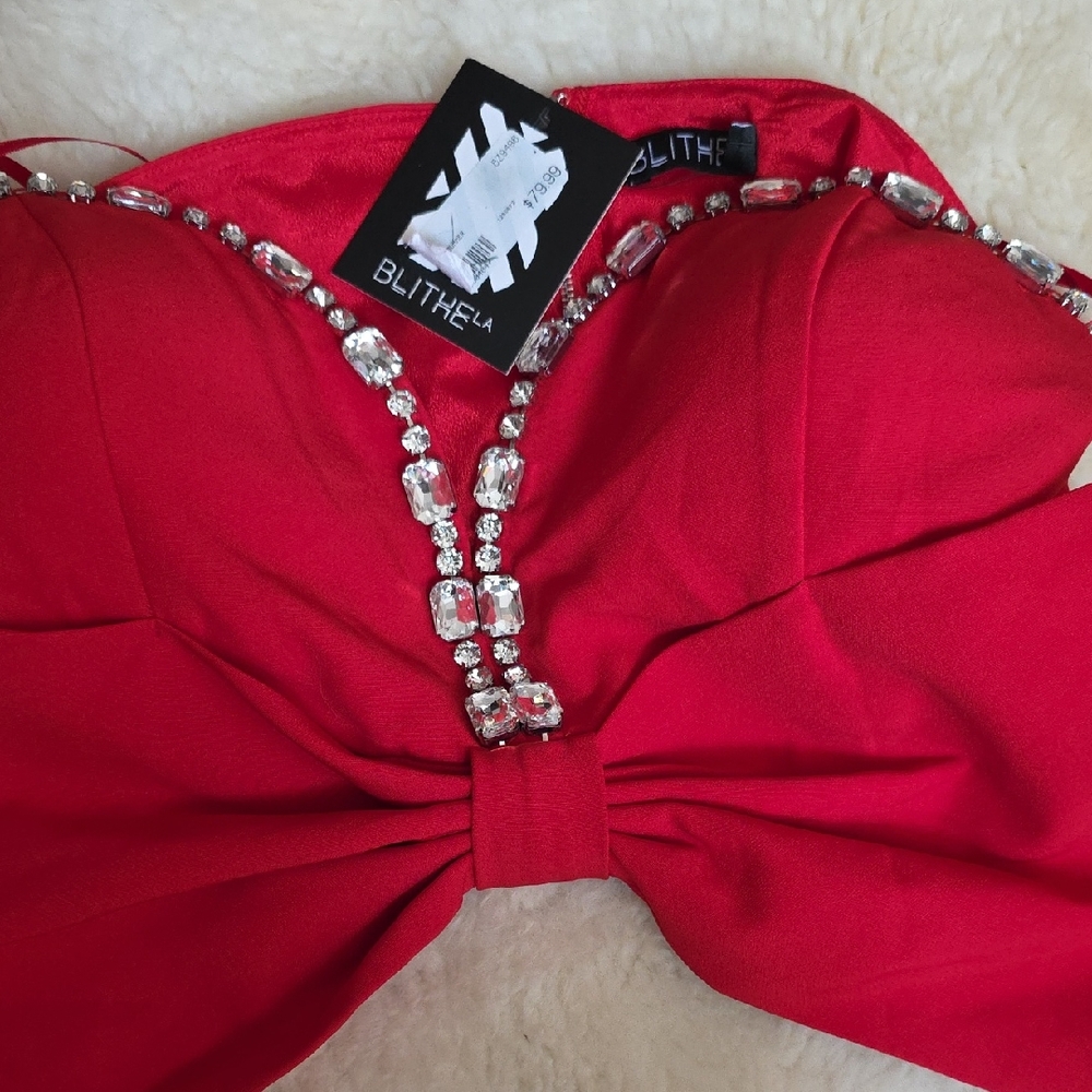 Blithe LA Red Strapless Top with Rhinestone Detail - Picture 2 of 9